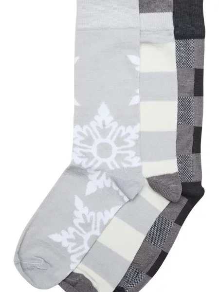 Urban Classics Nogavice Christmas Snowflakes antracit / svetlo / pegasto / bela siva