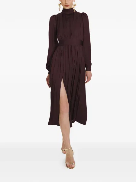 Rochie midi Framboise plisată până la genunchi de costum maro