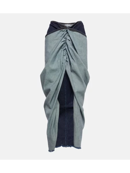Fustă din denim Alaã¯a drapată albastru