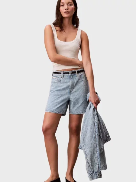 Короткие джинсовые шорты Calvin Klein Jeans с принтом голубые