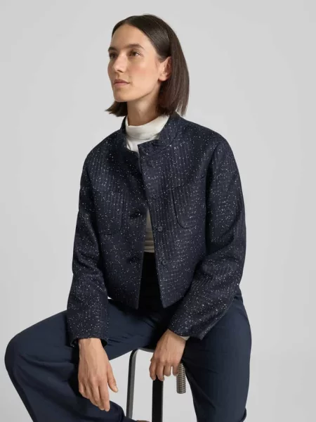Krótki żakiet o kroju regular fit z mieszanki bawełny model ‘OUMO’ Max Mara Studio granatowa