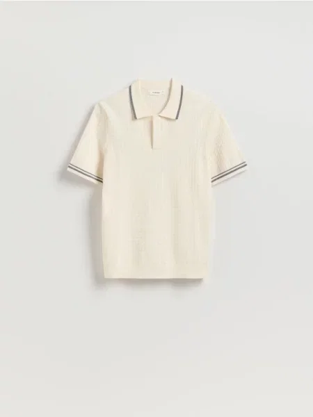 Reserved Pulover cu guler polo cu adaos de crem