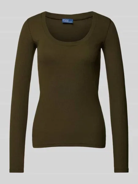 Sweter z dzianiny z prążkowanym okrągłym dekoltem Polo Ralph Lauren oliwkowy