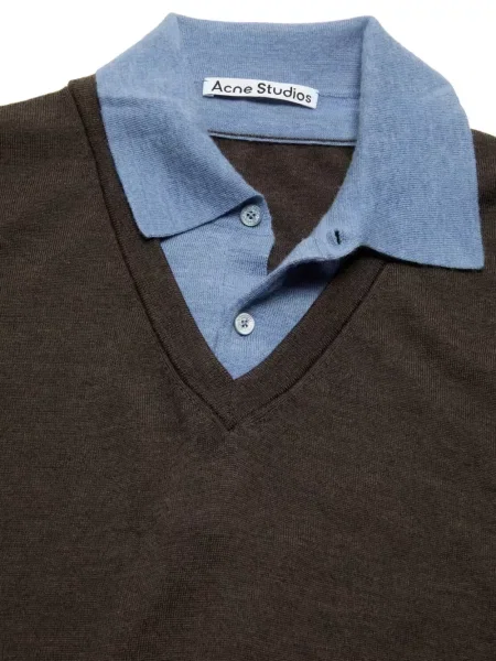 Gulerat pulover Acne Studios cu decolteu în V maro