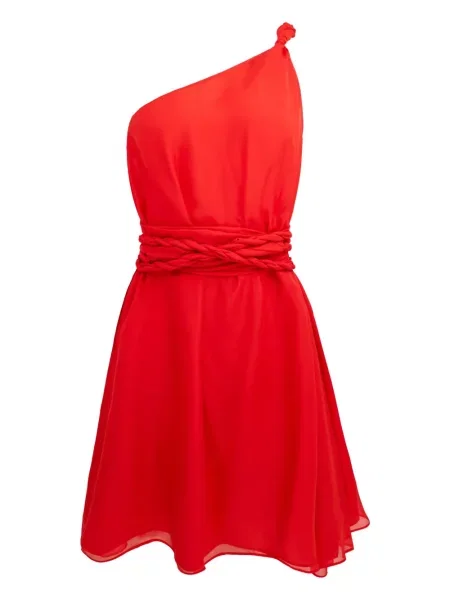 Sukienka mini Azeeza pleciona na jednym ramieniu garniturowa czerwona