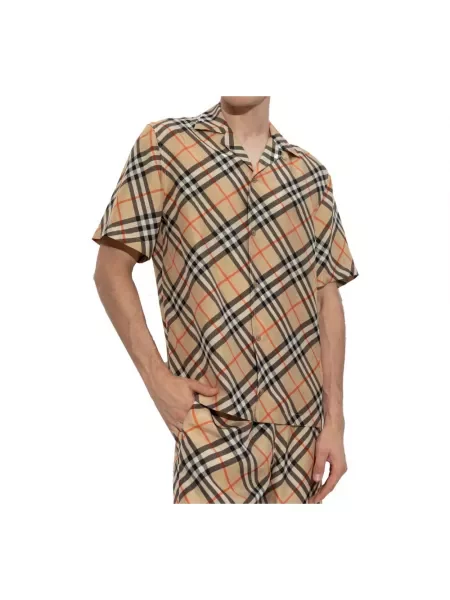 Koszula z krótkim rękawem Burberry w kratę beżowa