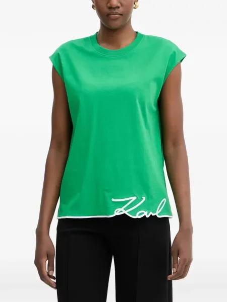 Tricou Karl Lagerfeld cu broderie fără mâneci verde