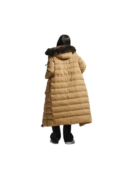Blană artificială geacă parka Superdry cu glugă maro