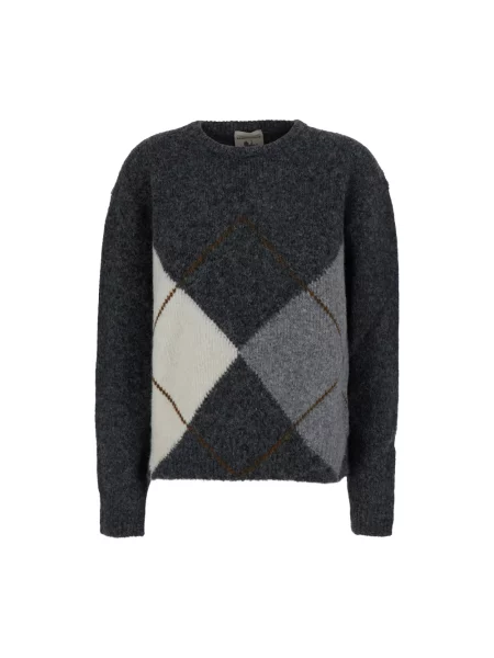 Sweter Semicouture wełniany z wzorem argyle szary