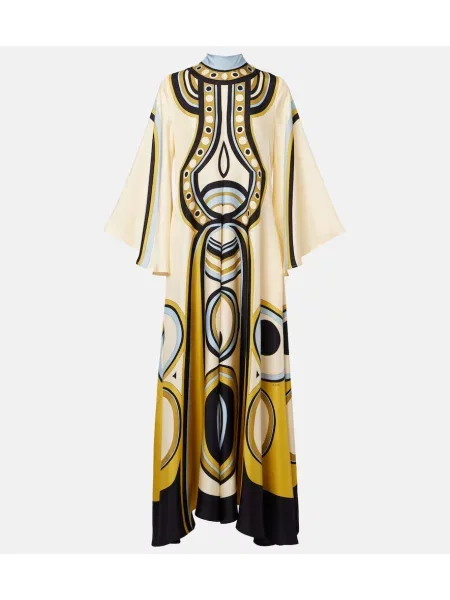 Rochie midi La Doublej de mătase cu imagine galben
