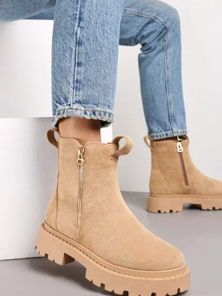 Cizme cu bandă decorativă cu imprimeu Dudre bej