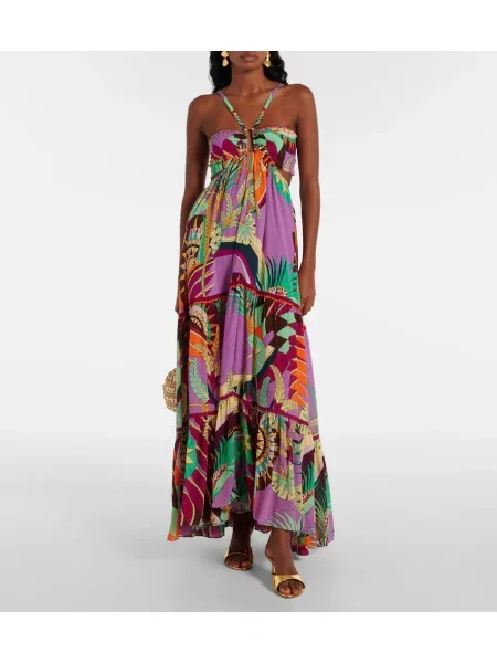 Rochie maxi Camilla de mătase cu imagine de costum