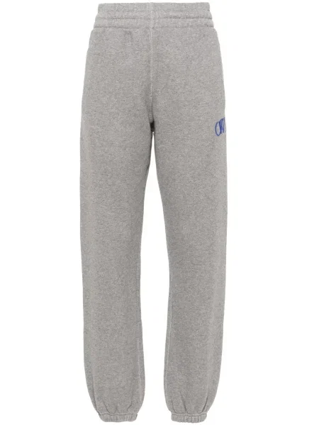 Pantaloni Off-white cu broderie alb