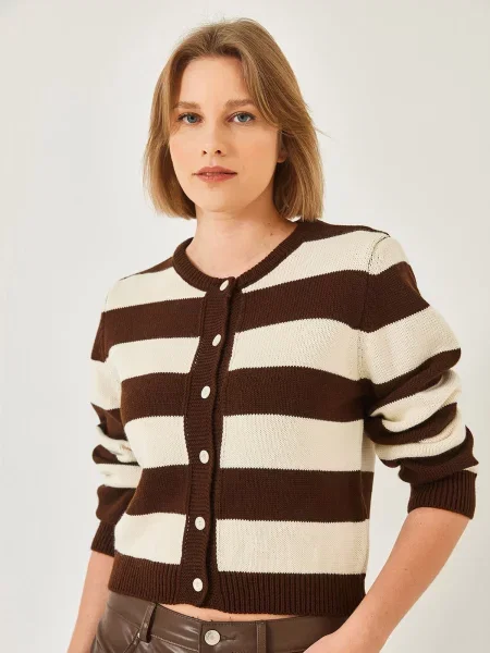 Bianco Lucci Geacă tricotată maro / natural alb