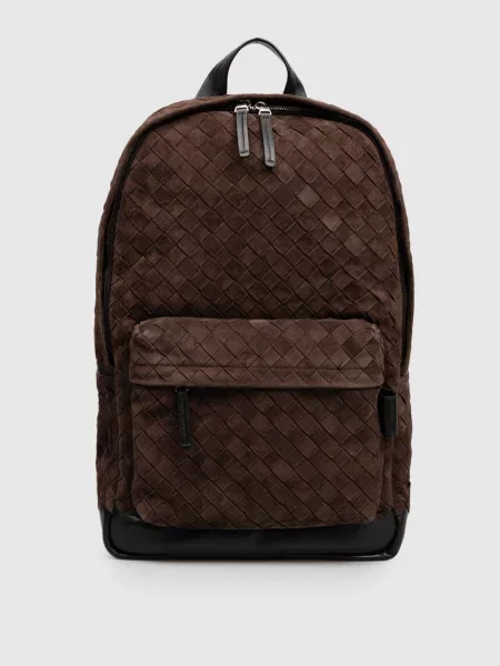 Замшевый плетеный рюкзак Bottega Veneta коричневый