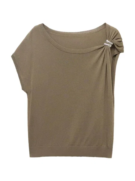 MANGO Top brodat SOPHIA deschis maro