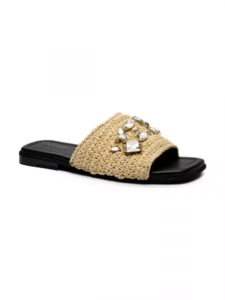 INUIKII Papucs WOVEN STRAP STONES bőr hozzáadásával bézs