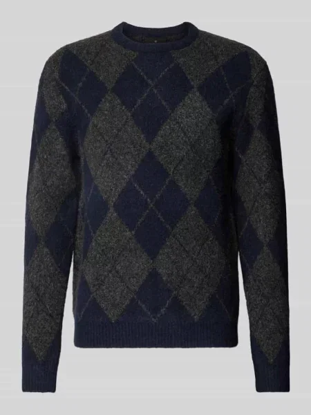 Sweter z dzianiny z elastycznej mieszanki wełny o kroju regular fit Jack & Jones Premium granatowy
