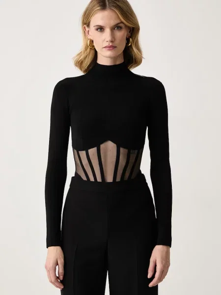 Elisabetta Franchi body z wiskozą czarny