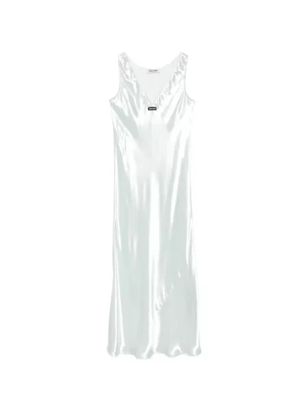 Rochie maxi Miu Miu din satin cu autograf albastru