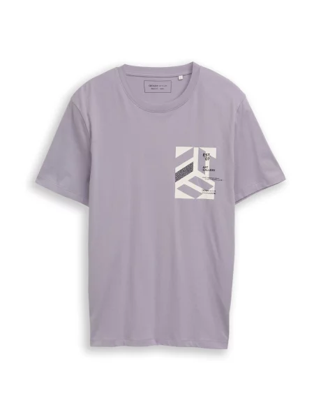 TOM TAILOR DENIM Tricou mov liliachiu / negru / murdar alb