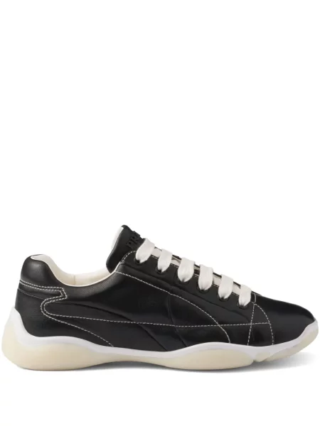 Sneakerși Prada cu șireturi din piele negru