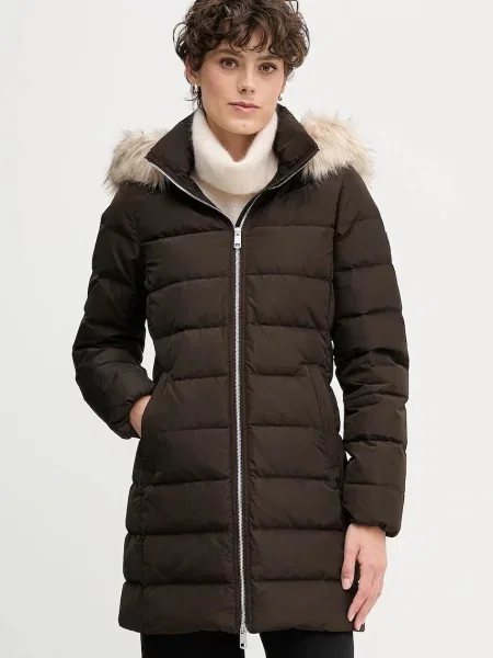 Péřová bunda Tommy Hilfiger zimní hnědá