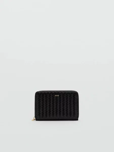 Średni pleciony portfel Kobieta uniwersalny MANGO czarny