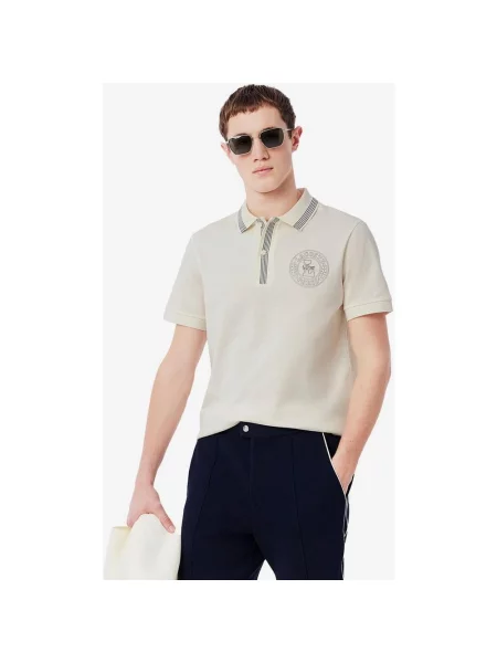 Koszulka polo Lacoste Regular Fit z nadrukiem emblematycznym krótki rękaw kremowa granatowa L biała