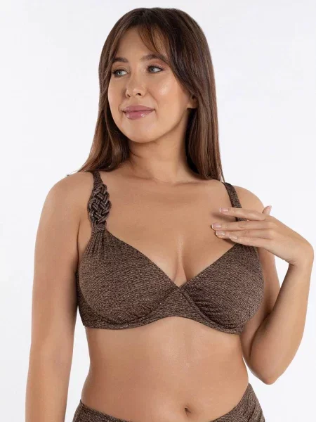 Купальный лиф на косточках с мягкой чашкой коричневий