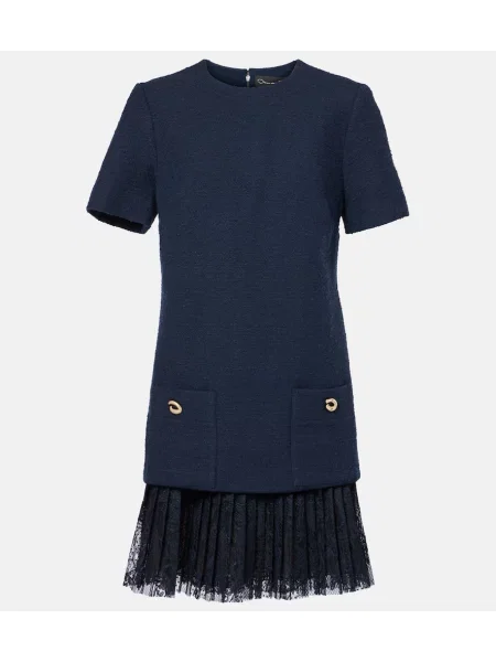 Čipkasta obleka Oscar De La Renta iz tvida modra