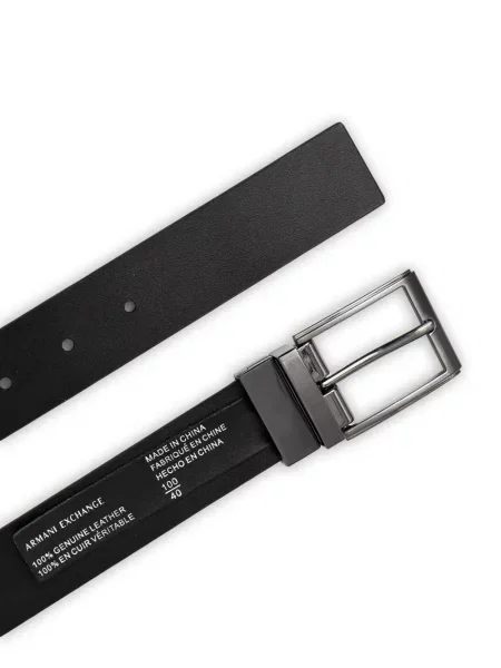 Curea Armani Exchange din piele cu autograf negru