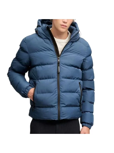 Kurtka Superdry Hooded Sports puchowa stalowoniebieska niebieska