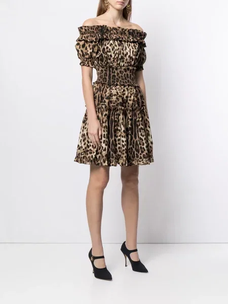 Rochie mini Dolce & Gabbana cu imagine cu model leopard scurtă maro