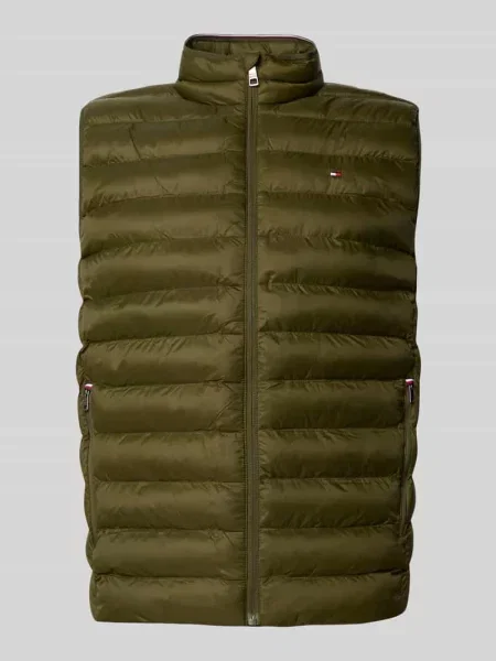 Kamizelka pikowana o kroju regular fit z wyhaftowanym logo Tommy Hilfiger zielona