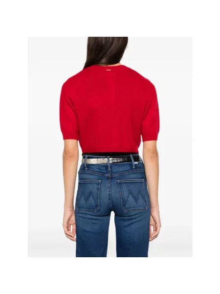 Sweter Twinset wełniany z krótkim rękawem czerwony
