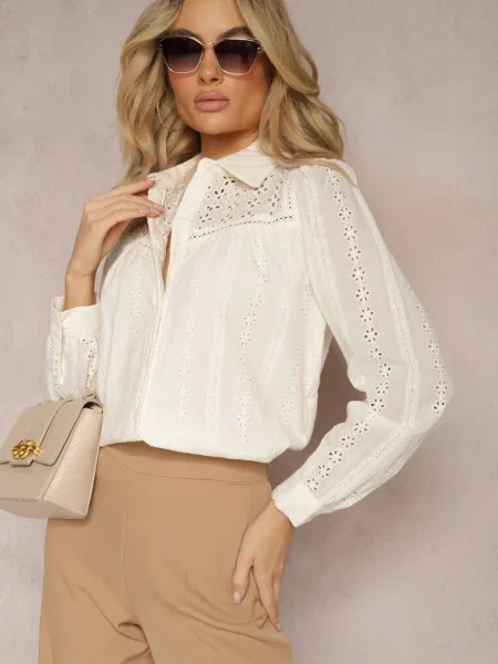 Cămașă deschis din cu ornamente ajurate Namiella bej