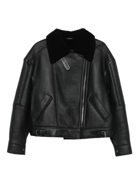 Kołnierzykowy kurtka skórzana Manokhi czarna