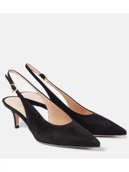 Pantofi cu toc Gianvito Rossi din piele de căprioară slingback negru