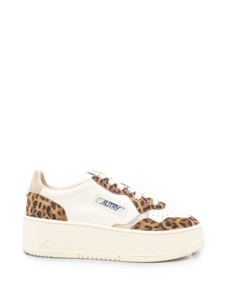 Sneakerși Autry din piele cu imagine cu model leopard alb
