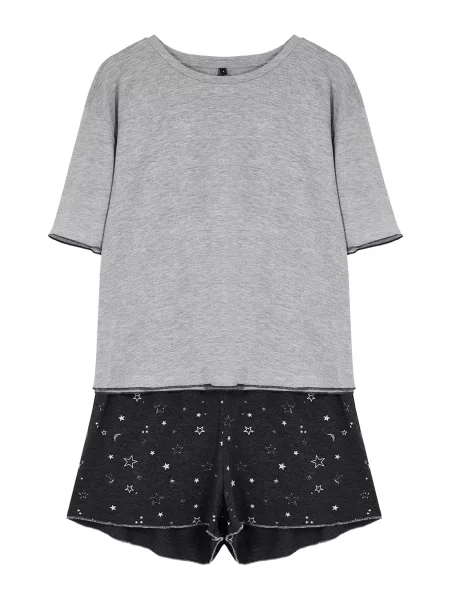 Trendyol Pantaloni scurți gri deschis / negru amestecat alb