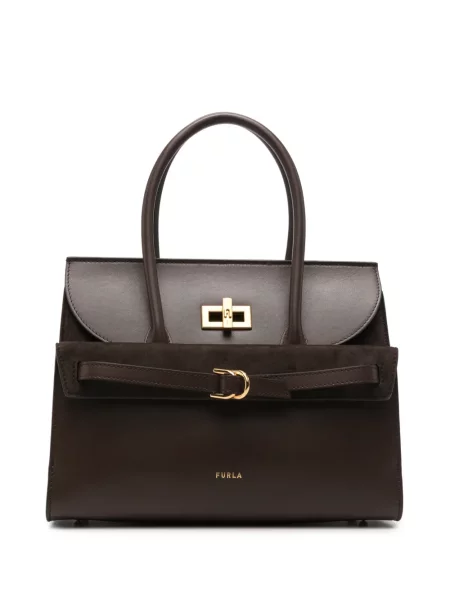 Geantă shopper Furla cu cataramă maro