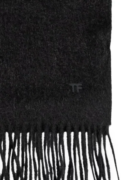 Κασκόλ Tom Ford με κρόσσια κασμίρ μαύρο