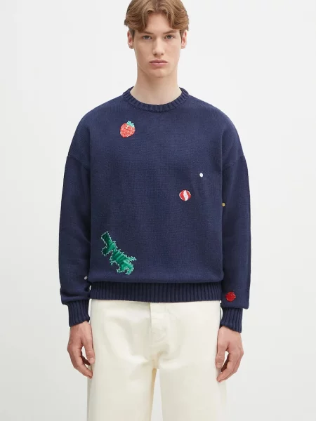 Fiorucci pulover din amestec de lână Multipatch Dinosaur bleumarin călduros