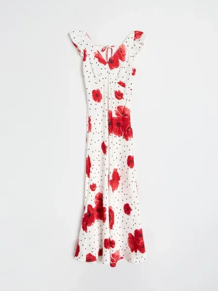 Міді сукня в горох із маковим мотивом різнобарвний