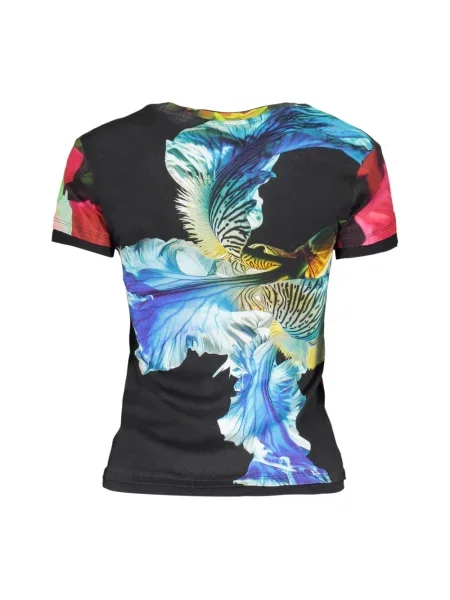 Wielobarwność koszulka Desigual w kwiatki z krótkim rękawem czarna