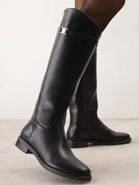 Cizme elegante ofițerești cu aplicație metalică pe curelușă Cinelia negre