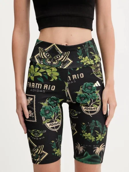 Къс панталон adidas с десен с висока талия черно