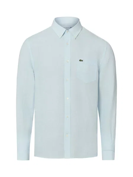 Lacoste koszula lniana regular z kołnierzykiem button-down niebieski