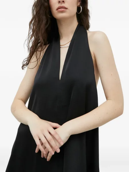 Rochie midi Samsøe Samsøe fără mâneci cu decolteu în V până la genunchi negru